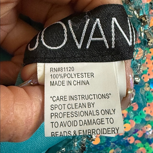 Jovani Iridescent Turquoise Sequin Cutout Dress BNWT - Picture 5 of 6